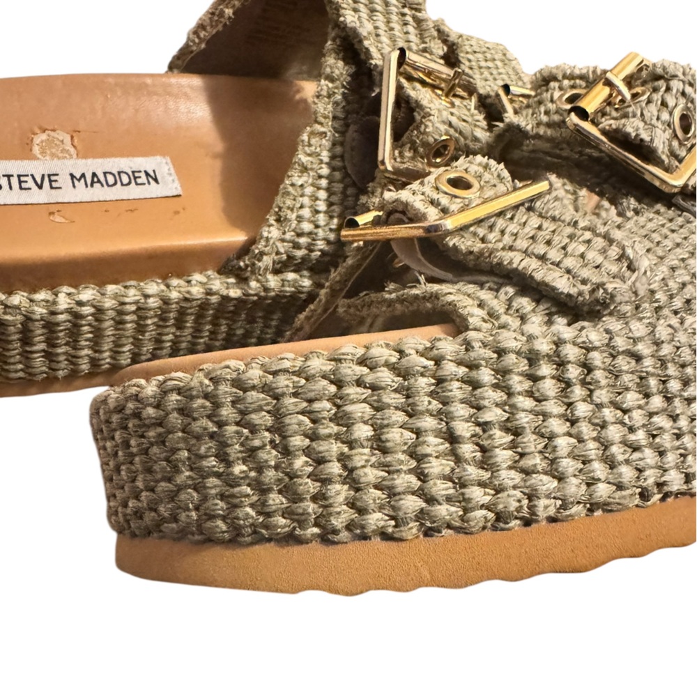 Steve Madden Karrigan Light Olive Raffia Sandals Size 9 - Picture 7 of 14